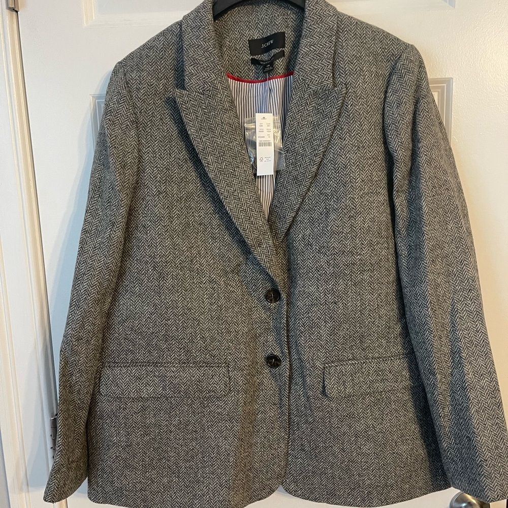 J Crew Sommerset blazer in graphite English wool herringbone Size 18